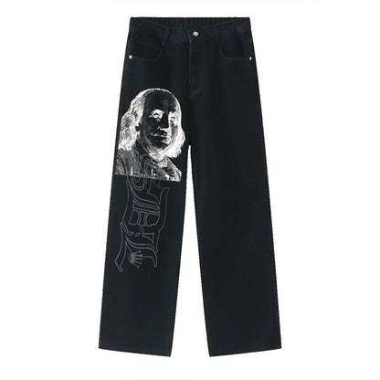 Black Straight Jeans Men Women American Street