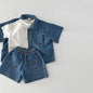 2 Pcs Denim Shirts + Shorts, Short Sleeve
