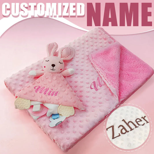 Personalized Baby Security Blanket Comforter Tags Rattles