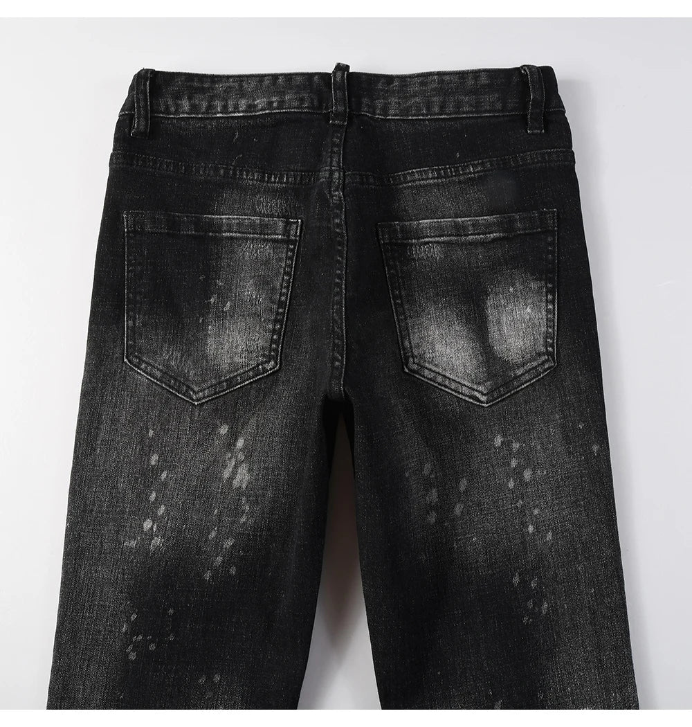 Men Ripped Distressed Black Slim Tapered Jeans