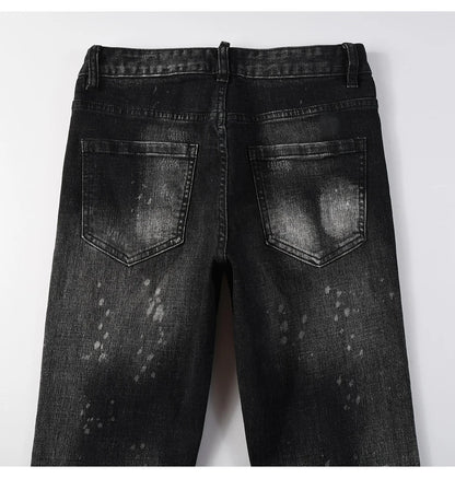 Men Ripped Distressed Black Slim Tapered Jeans