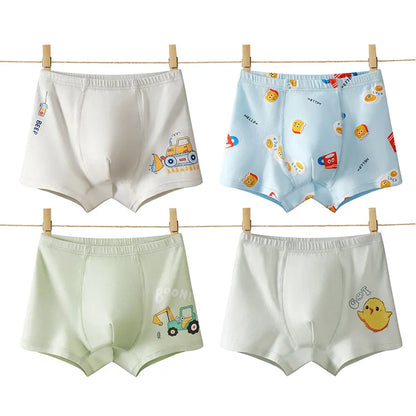4PCS Boys Cotton Antibacterial Breathable Underwear
