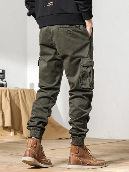 Cargo Pants Men Multi-Pockets Drawstring Fleece Liner