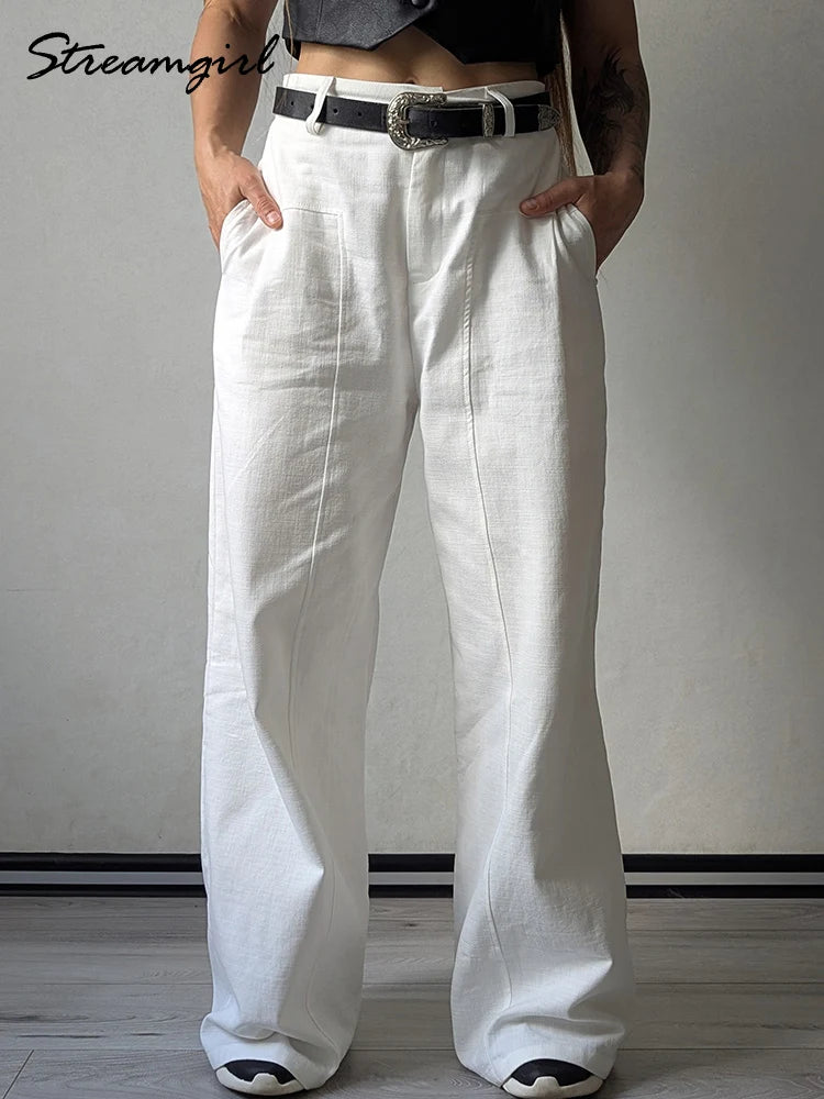 White Pants For Women Cotton Formal High Waist