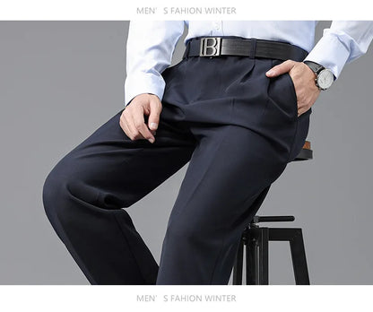 Double Pleated Mens British Pants High Waist