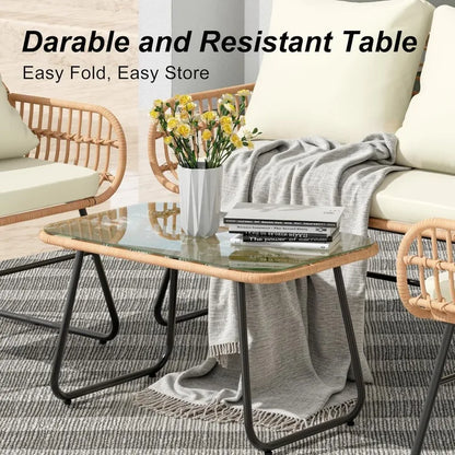 4-Piece Patio Furniture Set with Cushions & Tempered Glass Table