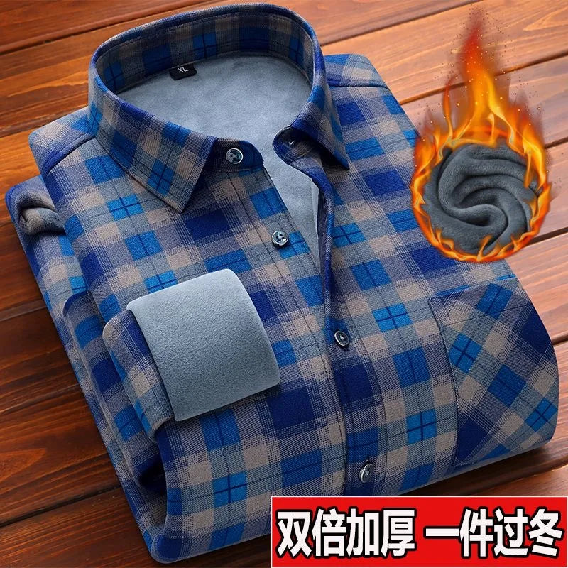 American Vintage Thickened Warm Plaid Shirt Mens