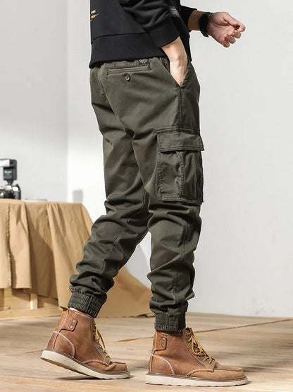 Cargo Pants Men Multi-Pockets Drawstring Fleece Liner