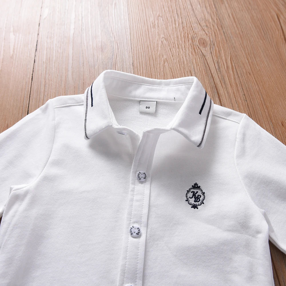 Boys' Long Sleeve White Shirt Embroidered Cotton