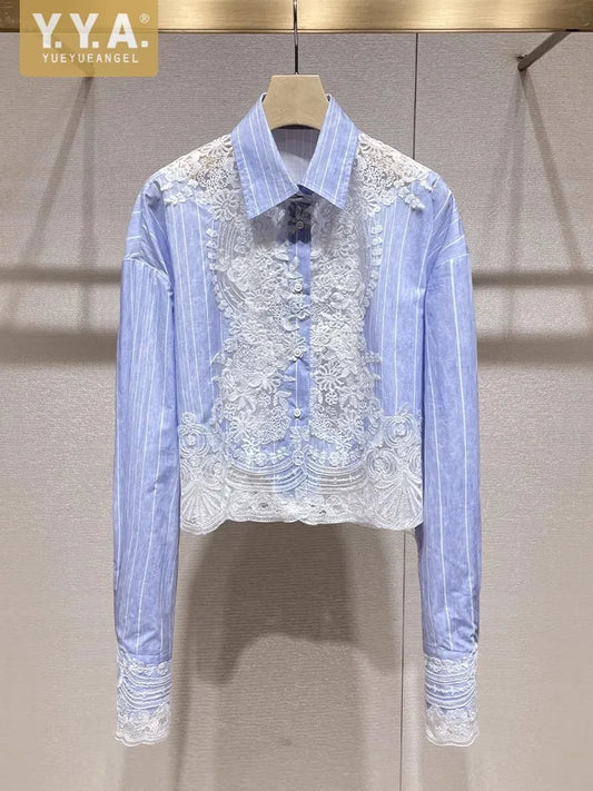Lace Embroidery Patchwork Short Shirts