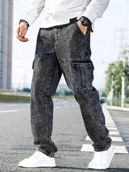Fashionable Men's Denim Washed Workwear Jeans
