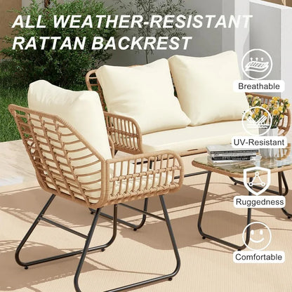 4-Piece Patio Furniture Set with Cushions & Tempered Glass Table