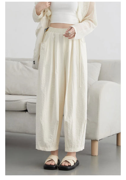 White Pants Casual Elastic High Waisted Womens