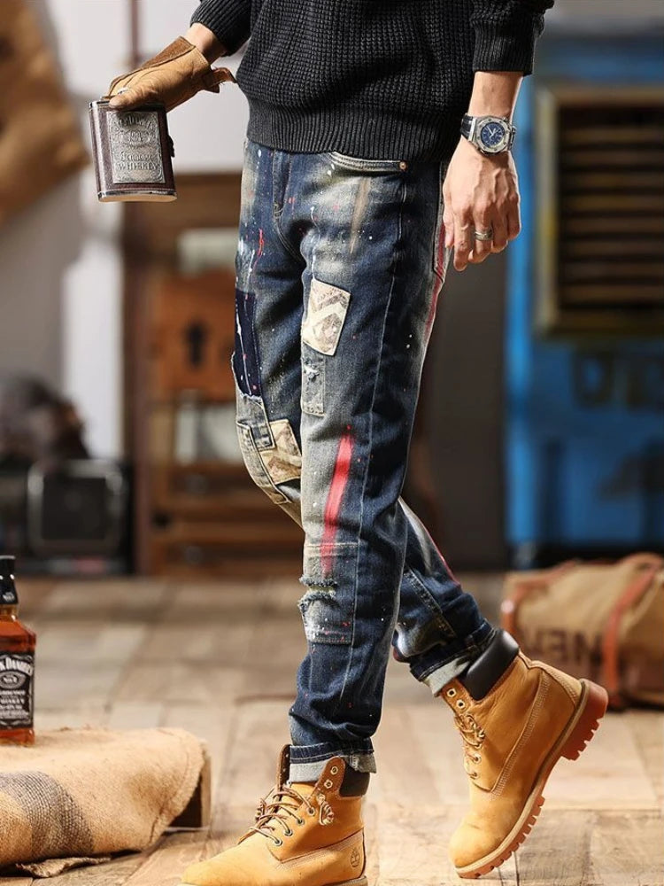 Tapered Jeans for Men Tight Pipe Washed