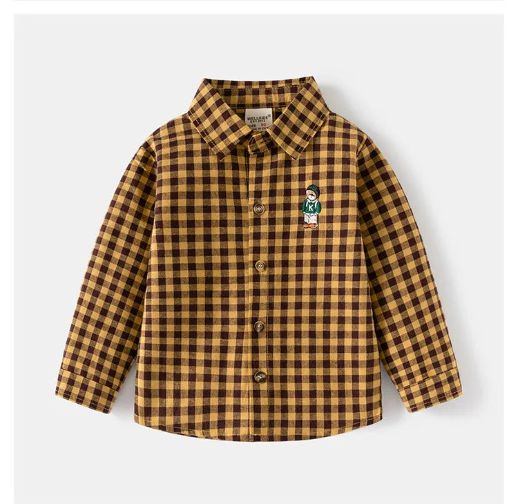 Kids Shirts With Collar Long Sleeved Plaid