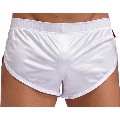 Men Side Split Satin Shorts Built-in Bulge