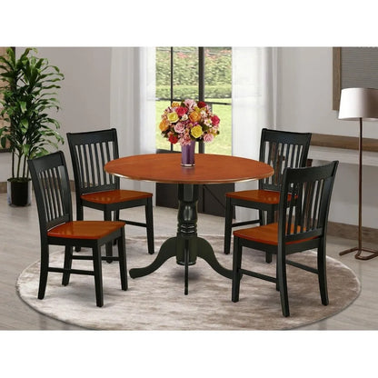 5-Piece Dining Set with Round Dropleaf Table and 4 Chairs
