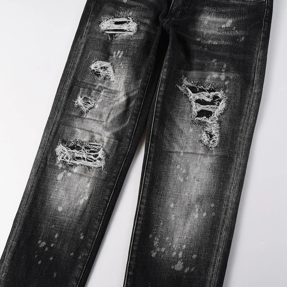 Men Ripped Distressed Black Slim Tapered Jeans
