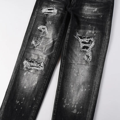 Men Ripped Distressed Black Slim Tapered Jeans
