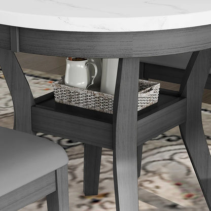 5-Piece Round Dining Table PU-leather Chairs