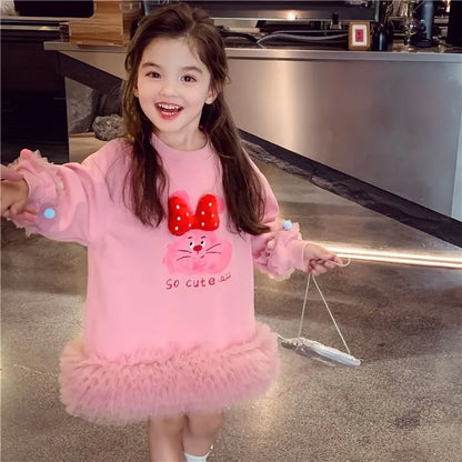 Girls' Casual Stylish Patchwork Tulle Hoodie Dresses