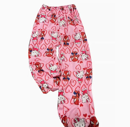 Women/Men Hello Kitty Spider-Man Cotton Loose Pajama Pants