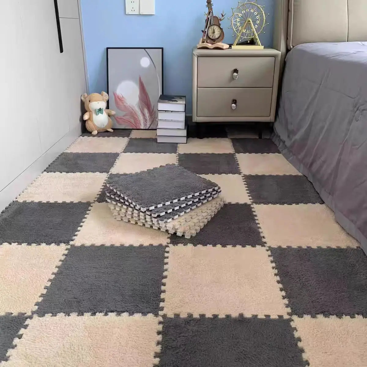 10Pcs Plush Puzzle Foam Floor Mat Carpet Playmat