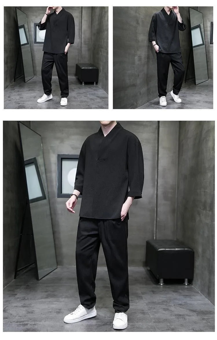 2 Pcs Mens Fashion Trend Solid Color Loose Sport