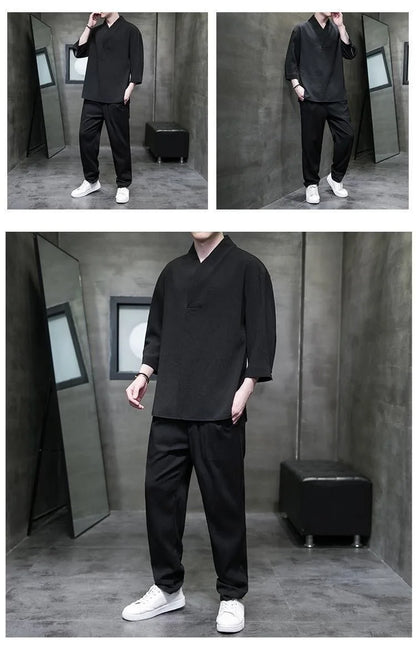 2 Pcs Mens Fashion Trend Solid Color Loose Sport