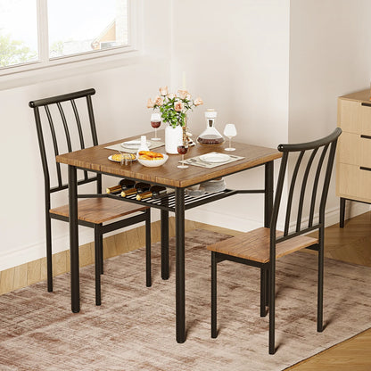 3-Piece Dining Table Set for 2 with Storage Rack