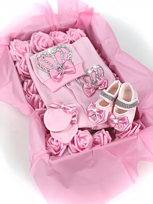 4 Pcs Boy/Girl Rhinestone Crown Jumpsuit Clothing