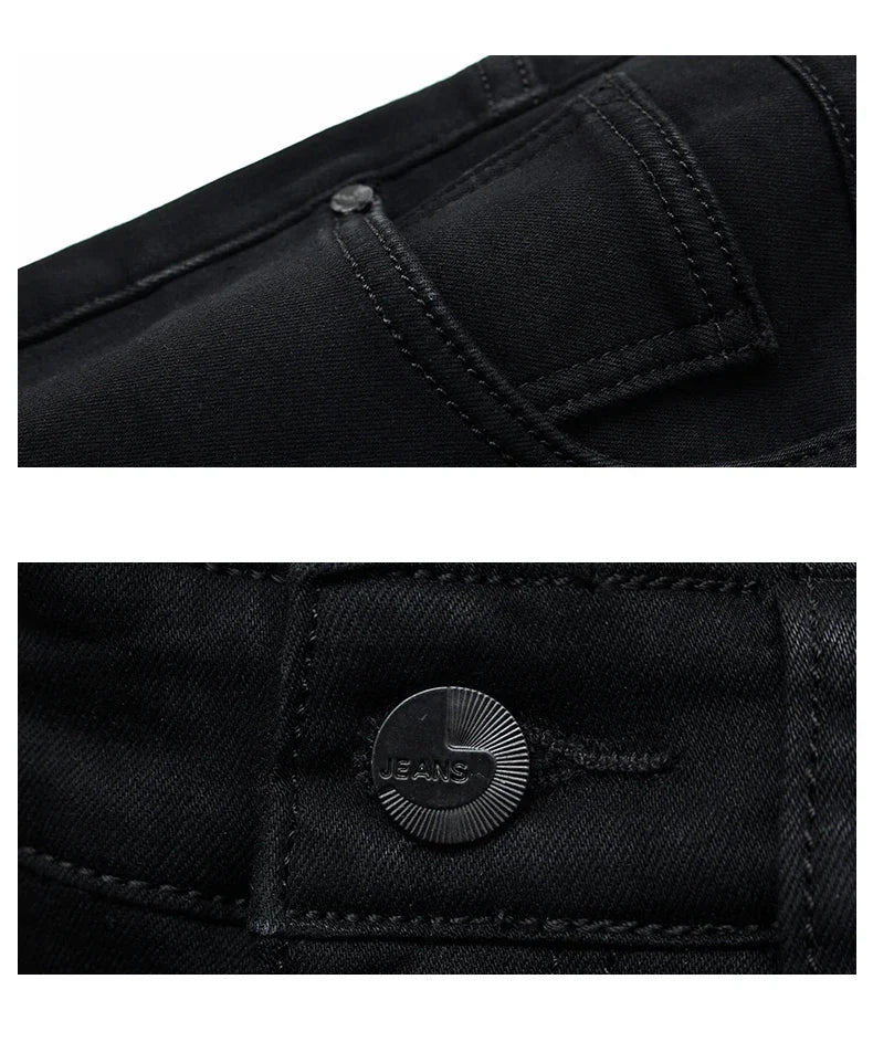 Stretch Black Biker Denim Mens Comfortable Jeans