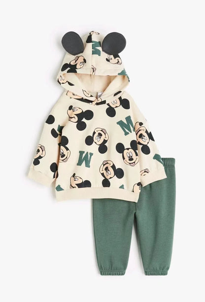 2 pcs Mickey Cartoon Long Sleeved Pullover Hooded Sportswear