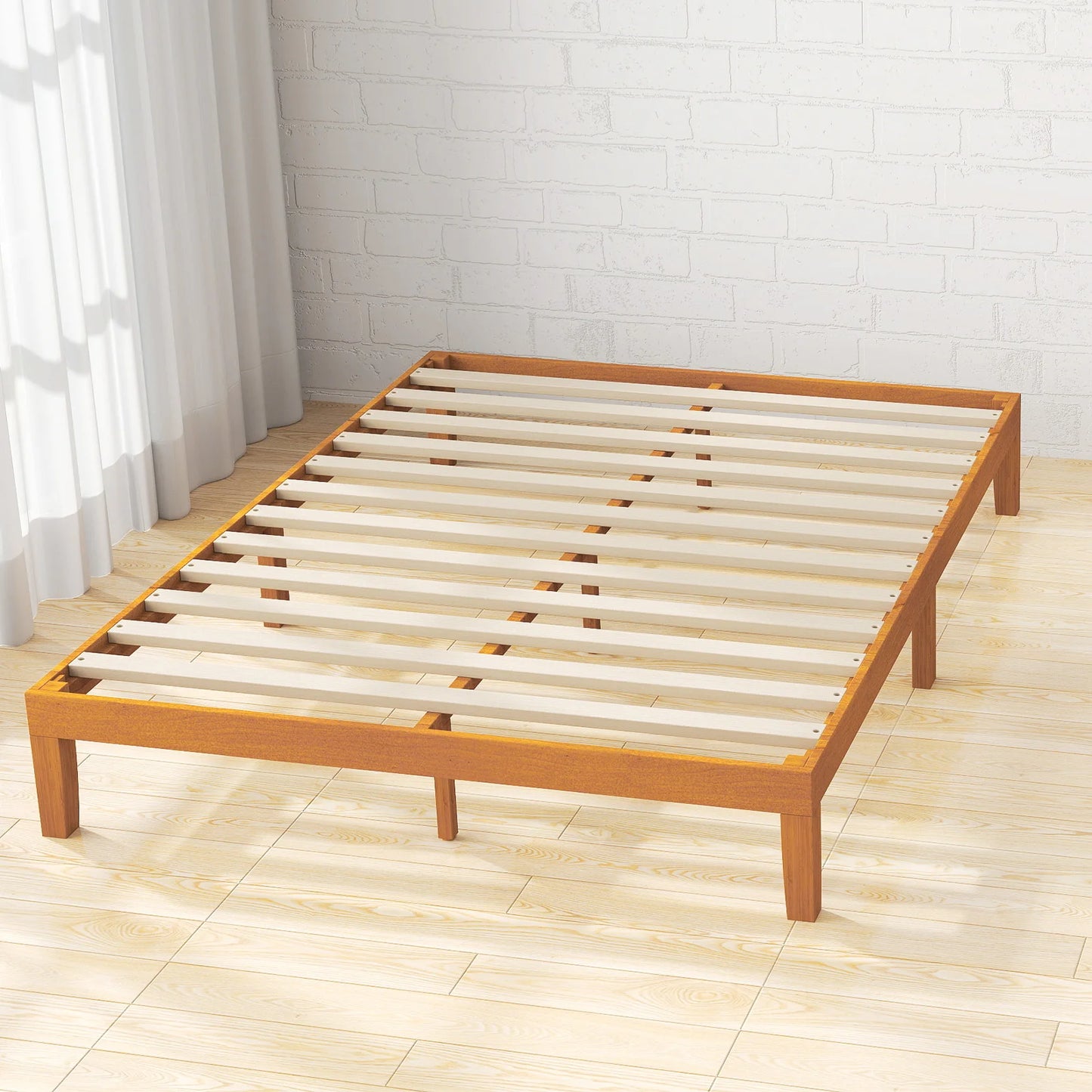 Solid Wood Bed Frame with Sturdy Wood Slat Support