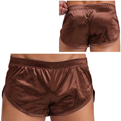 Men Side Split Satin Shorts Built-in Bulge