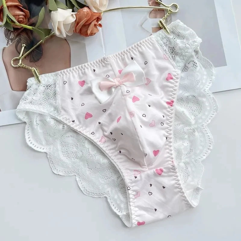 Men's Lace Bowtie Briefs Flower Emroid Sweet Panties