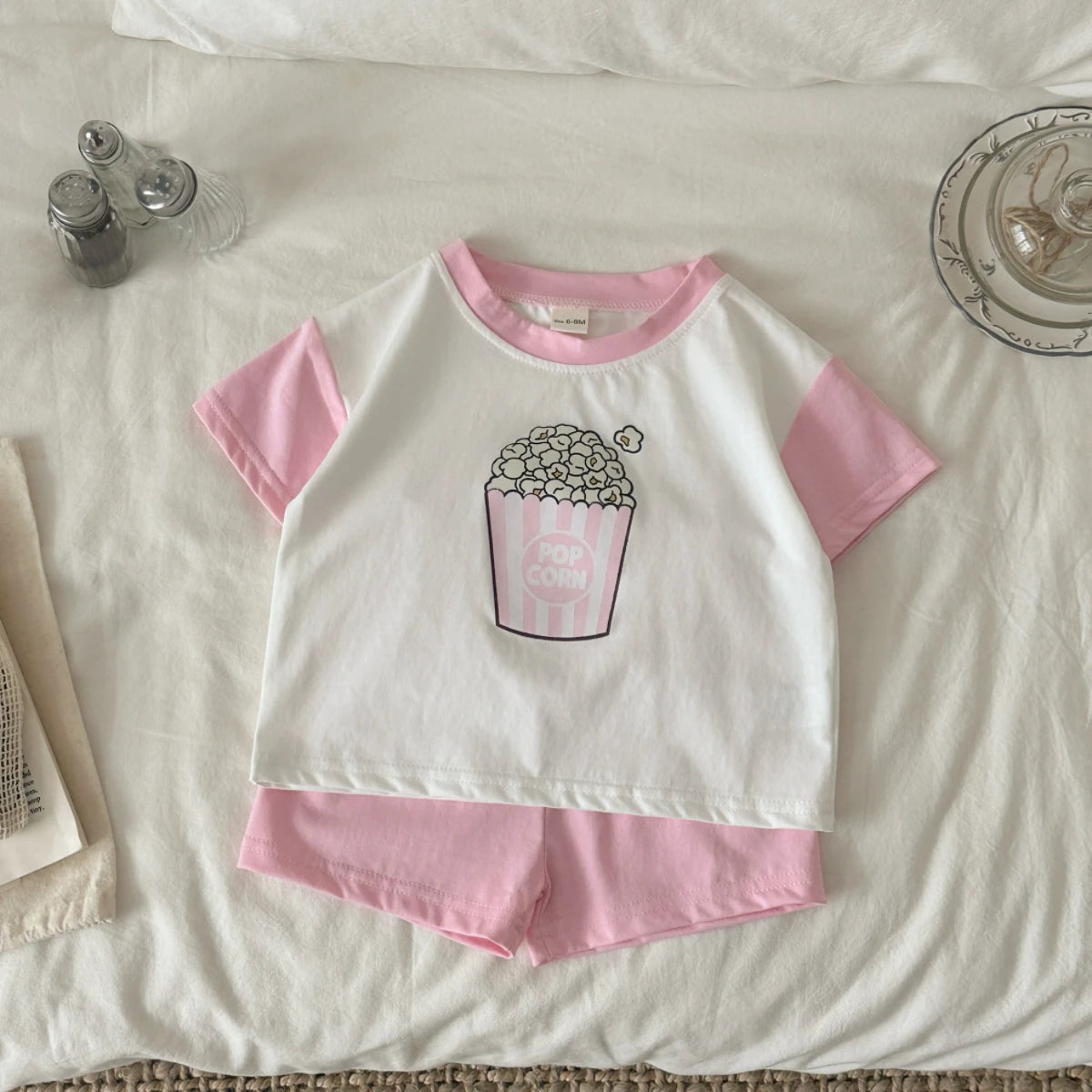 2PCS Girls Clothing Casual Cotton Popcorn Printed T-shirt