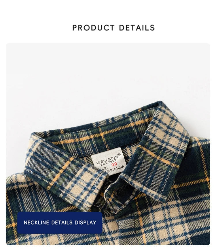Kids Shirts With Collar Long Sleeved Plaid