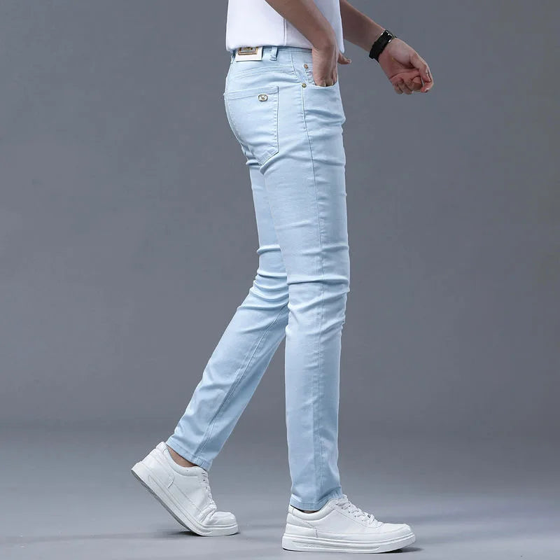 Fashion Solid Color Straight Leg Stretch Jeans