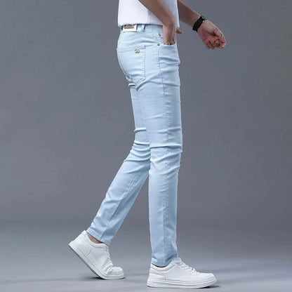 Fashion Solid Color Straight Leg Stretch Jeans