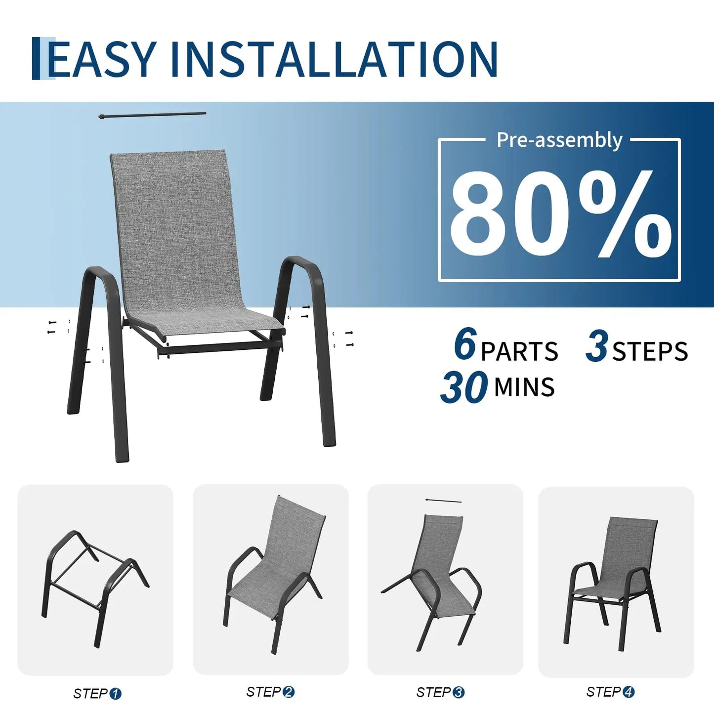 4 Stackable Outdoor Patio Chairs, All-Weather