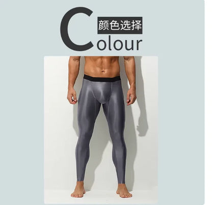 Glossy Men's Tight Fitness Running Sweatpants Leggings