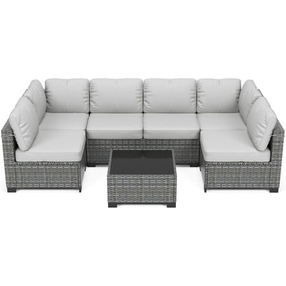 7-Piece Rattan Wicker Sectional Modular Sofa Set