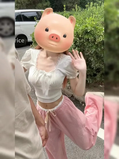 Sweet And Spicy Ruffle Pink Casual Pants Women