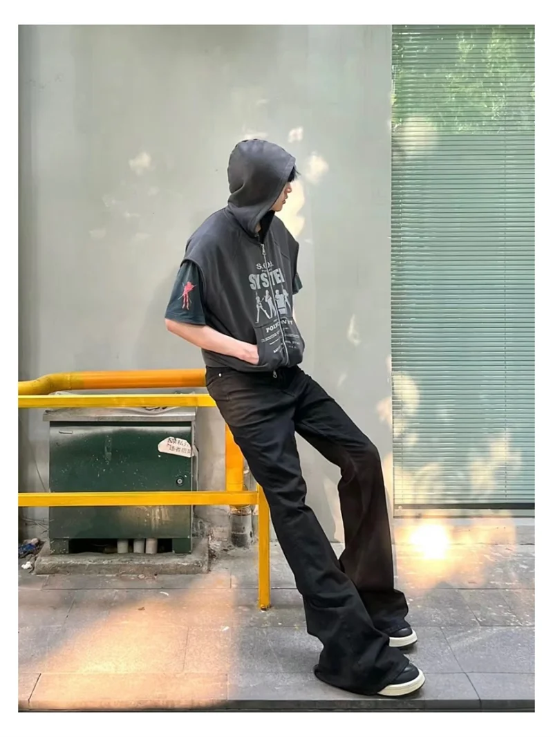 Basic Black Ribbon Loose Flared Casual Jeans
