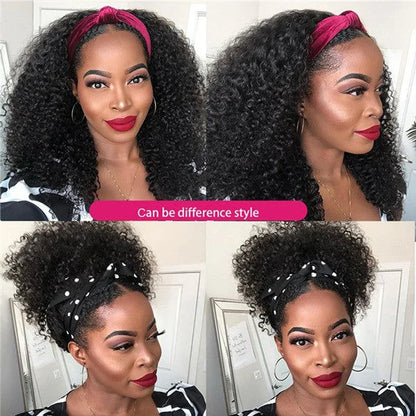 Afro Kinky Curly Headband Wigs Human Hair