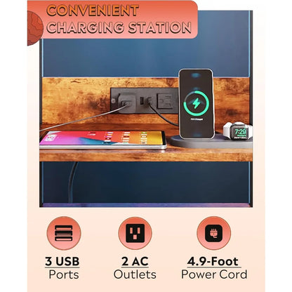2 Nightstands with Charging Station 2 Drawers