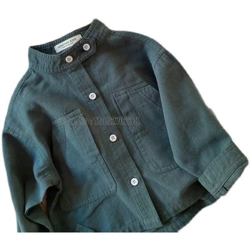 Band Collar Cotton Long Sleeve Shirt Coat Boys Girls Tops Clothes
