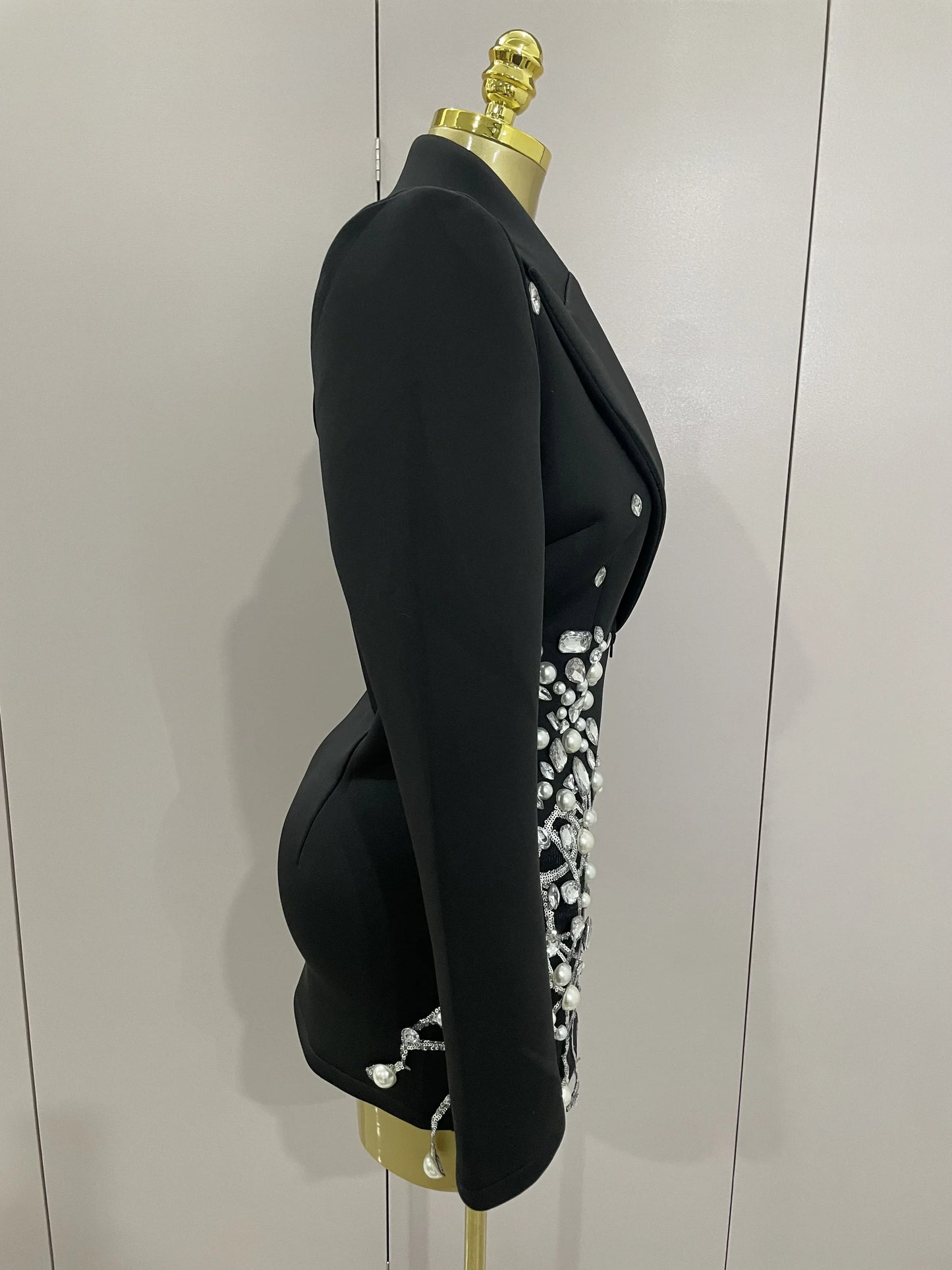 Sparkly Crystal Pearls Long Sleeve Mini Dress