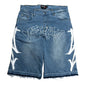 Mens Embroidery Black Jeans  Vintage Baggy Shorts
